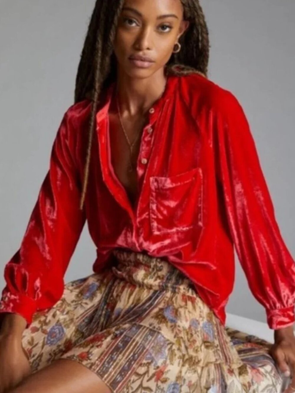 Pilcro Red Velvet Femme Button Down Shirt